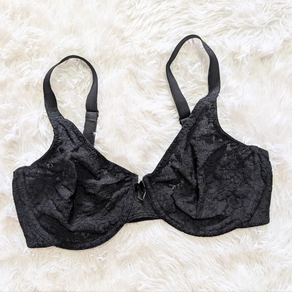Wacoal Black Nylon Sheer Stretch Lace Unlined Underwire Full Cup Bra Size 34D